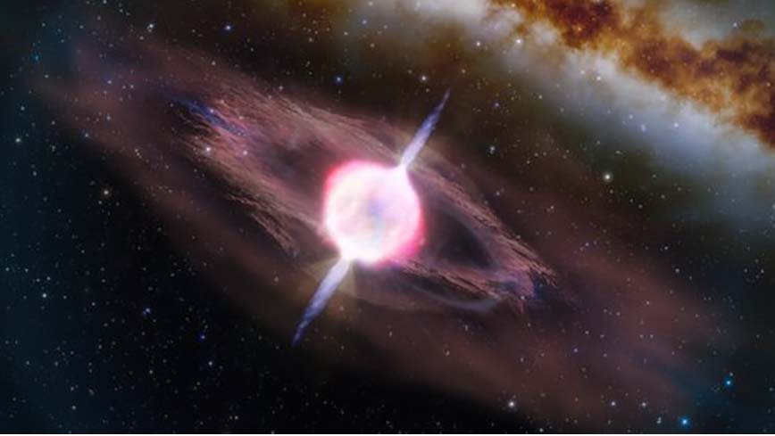 Astronomers have discovered the shortest-ever gamma-ray burst caused by the implosion of a massive star as depicted in the image above. Illustration Credit: International Gemini Observatory/NOIRLab/NSF/AURA/J. da Silva/NASA/Goddard Space Flight Center.
