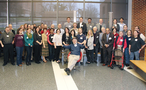 Edward 'Joe' Redish (front, center) with current and former students, postdocs and collaborators.