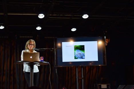 Margaret Palmer speaking at UMD's Science on Tap lecture series at MilkBoy ArtHouse on Nov. 4, 2019. Credit: Nicolle Schorchit (Click image to download hi-res version)