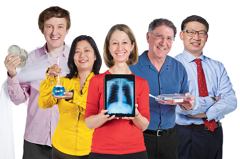 Five University of Maryland researchers who are working to fight human disease: (L-R) Raymond St. Leger, Kan Cao, Margaret Scull, Jonathan Dinman and Lai-Xi Wang. Photos: John T. Consoli / University of Maryland. (Click image to download hi-res version.)