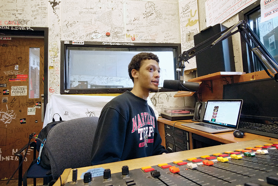 Cameron Payton in the WMUC radio studio