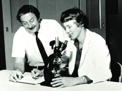 Bob Hubner with Janet Hartley at the NIH in 1960. Image credit: Courtesy of the U.S. National Library of Medicine (Click image to download hi-res version.)