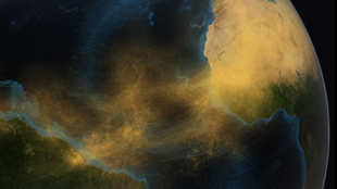 This conceptual image depicts dust from the Saharan Desert crossing the Atlantic Ocean to the Amazon rainforest in South America. Image: Conceptual Image Lab, NASA/Goddard Space Flight Center (Click image to download hi-res version.)