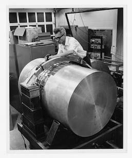 University of Maryland Physics Professor Joseph Weber (1919-2000) with one of the world's first gravitational wave detectors. Credit: Special Collections and University Archives, University of Maryland Libraries