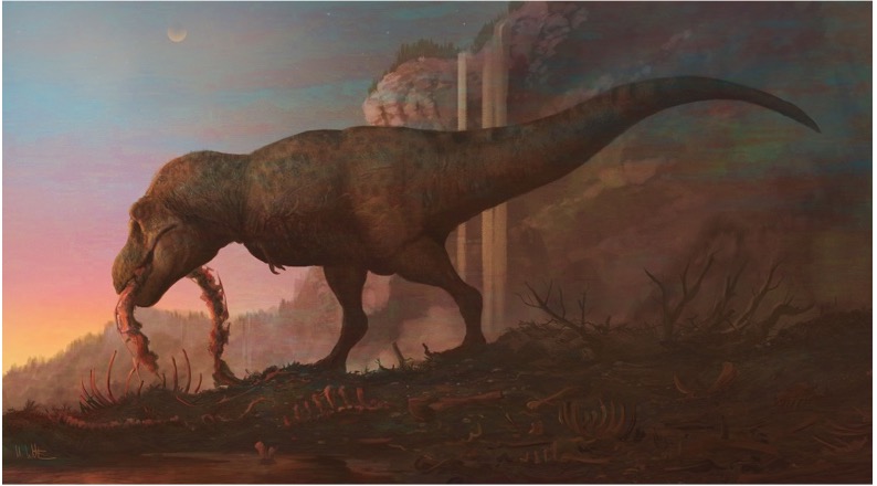 An illustration of T. rex feeding. Credit: Mark Witton 2022. Click image to download hi-res version.