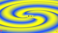 This image shows a numerical simulation of a binary black hole merger with masses and spins consistent with the third and most recent LIGO observation, named GW170104. The strength of the gravitational wave is indicated by elevation as well as color, with blue indicating weak fields and yellow indicating strong fields. The sizes of the black holes are doubled to improve visibility. Image Credit: Numerical-relativistic Simulation: S. Ossokine, A. Buonanno (Max Planck Institute for Gravitational Physics) and the Simulating eXtreme Spacetime project Scientific Visualization: T. Dietrich (Max Planck Institute for Gravitational Physics), R. Haas (NCSA) (Click image to download hi-res version.)
