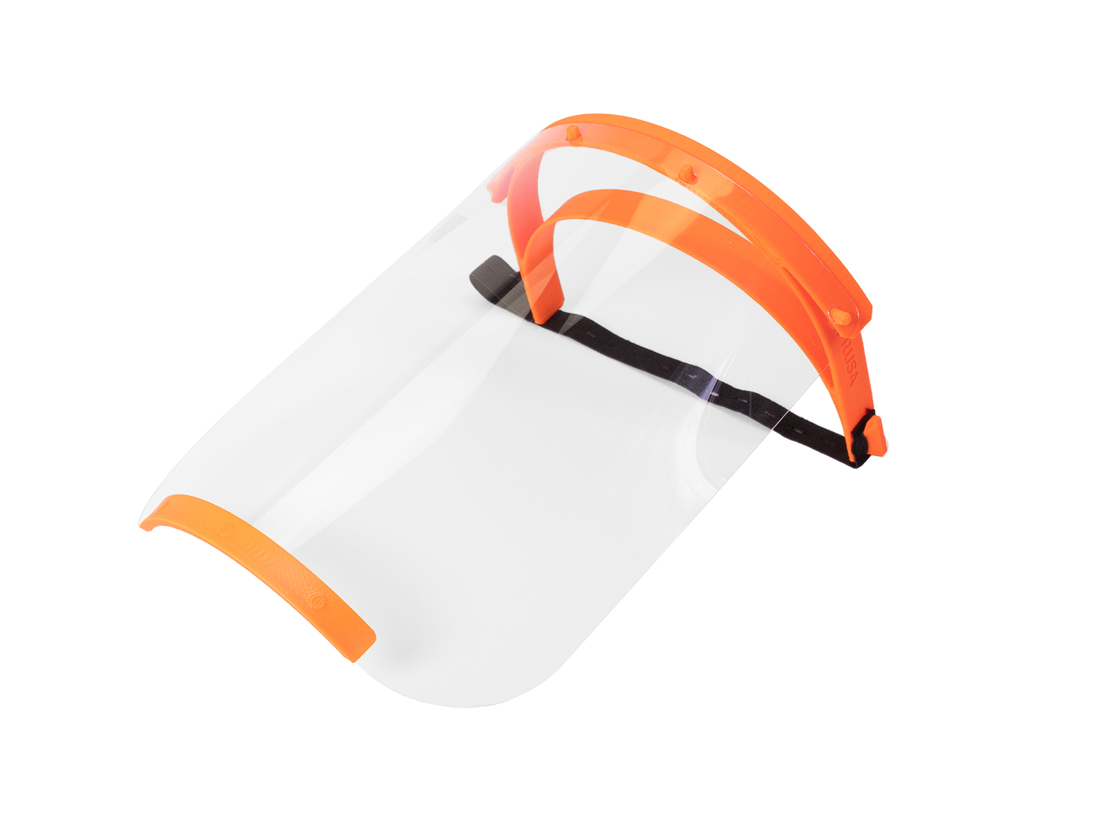 A completed face shield using a 3D printed headband. Click image to download hi-res version.
