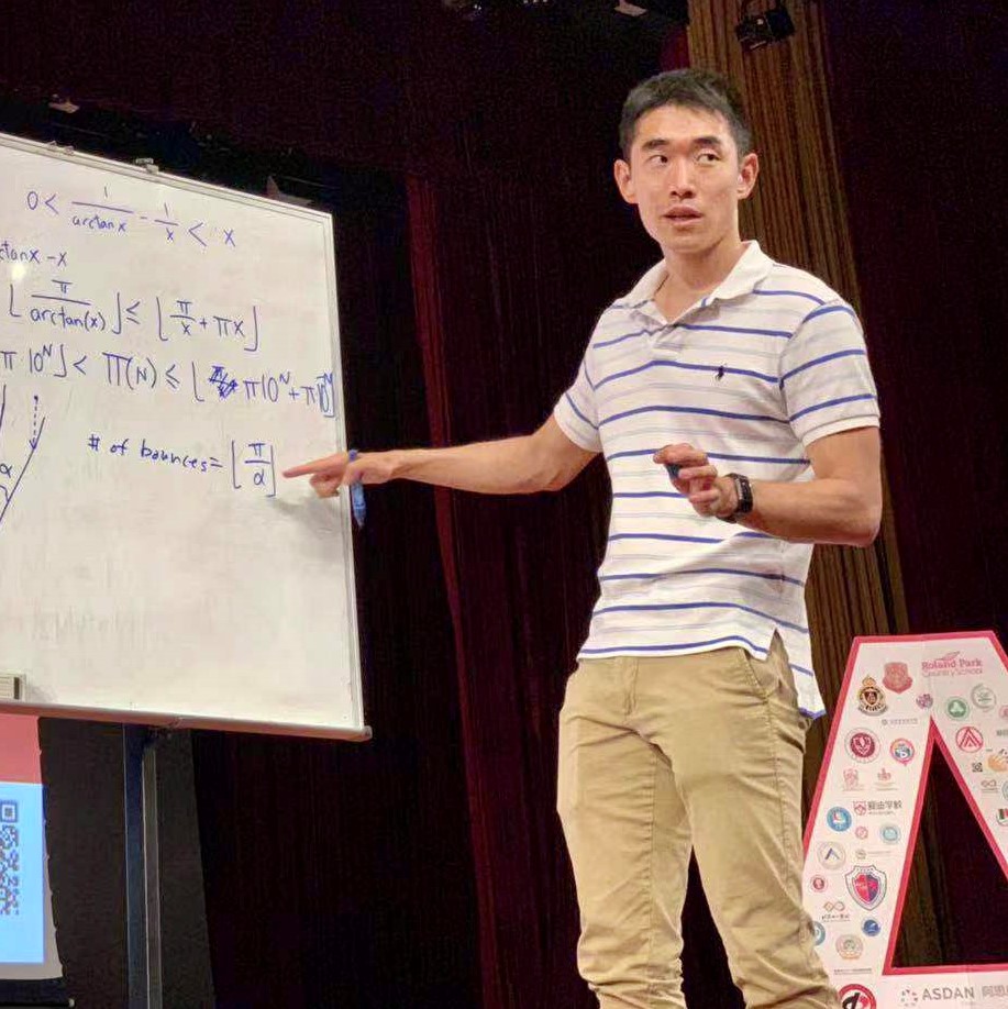 Andrew Guo teaching a lesson as part of the 2018 ASDAN Math Tournament in Beijing, China.