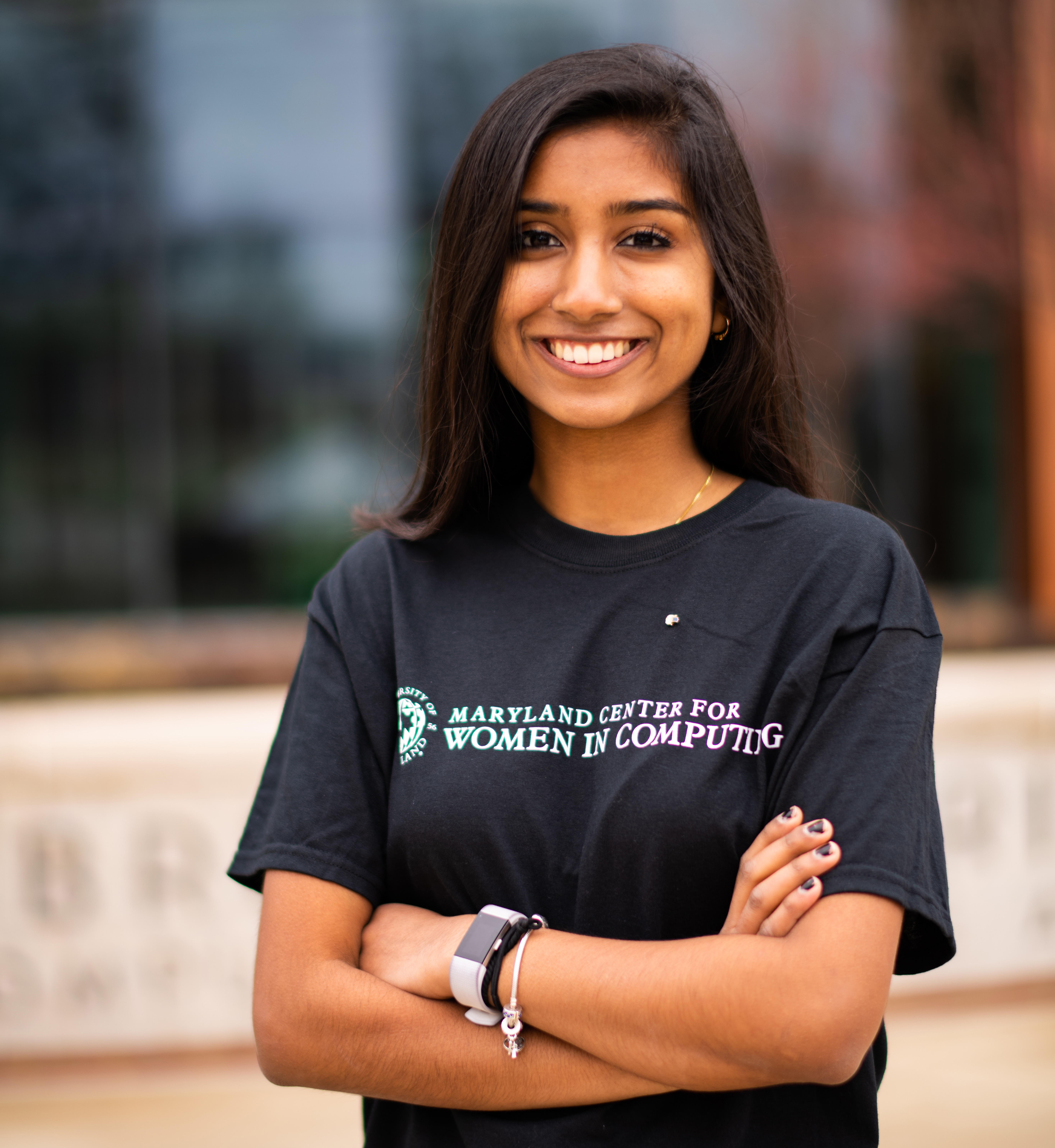 Freshman computer science major Utsa Santhosh, who got her start in computing as a CompSciConnect camper, is on the organizing committee for Bitcamp 2019. Image credit: Justin Derato (Click image to download hi-res version)