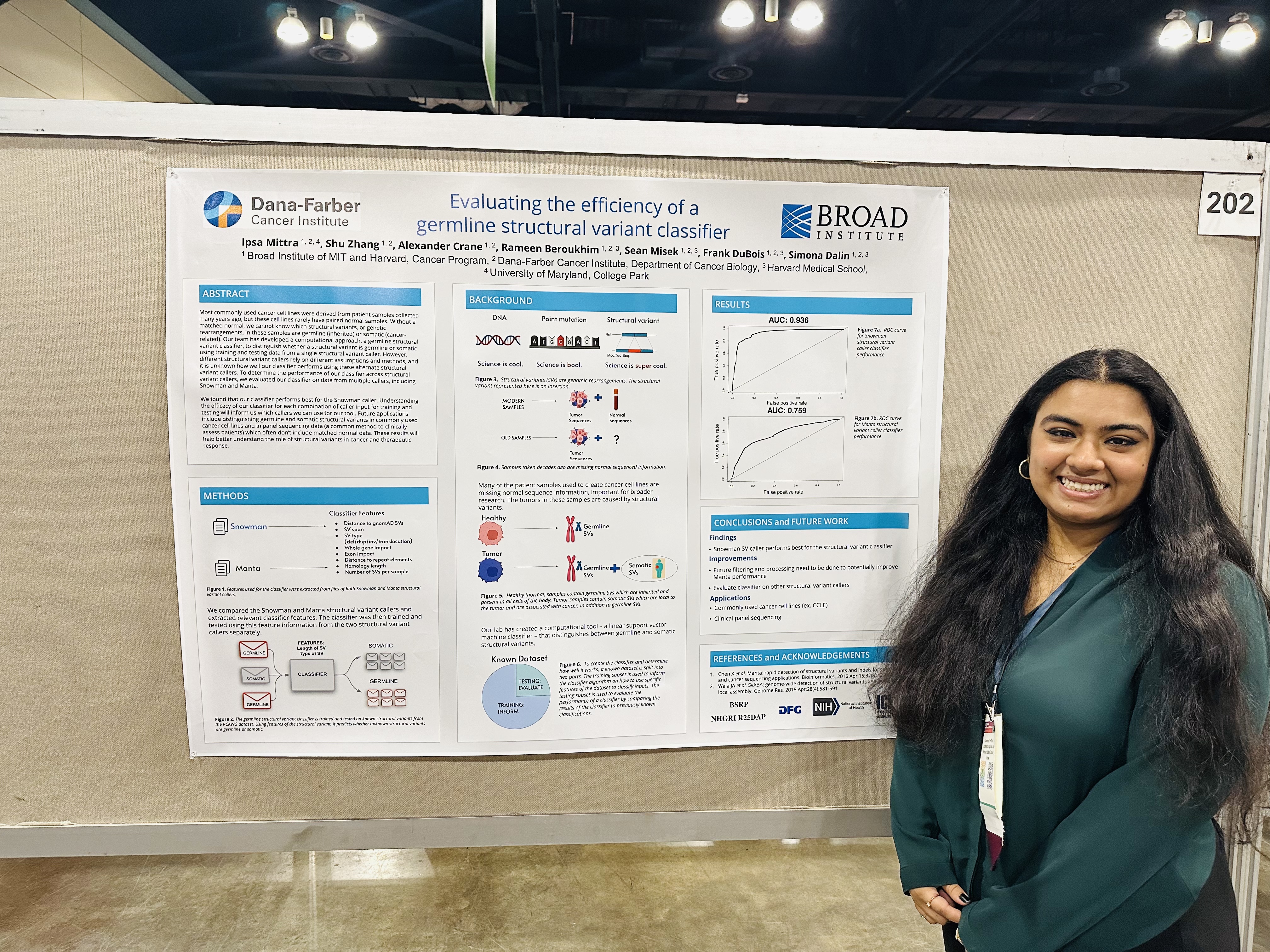 Ipsa Mittra stands in front of her research poster at the 2022 SACNAS National Diversity in STEM Conference. Credit: Veronica Sanchez. Click image to download hi-res version.