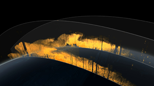 As the CALIPSO satellite traces a path across the Atlantic, its lidar instrument sends out pulses of light that bounce off particles in the atmosphere and back to the satellite. It distinguishes dust from other particles based on optical properties. Image: Conceptual Image Lab, NASA/Goddard Space Flight Center (Click image to download hi-res version.)