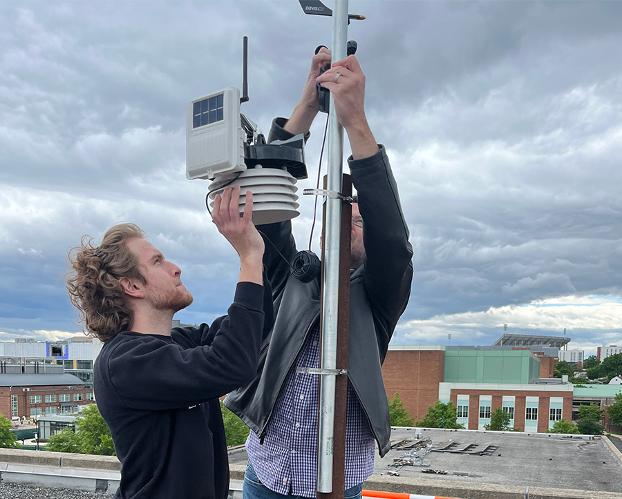 Logan Nocket and Tim Canty installing a weather station