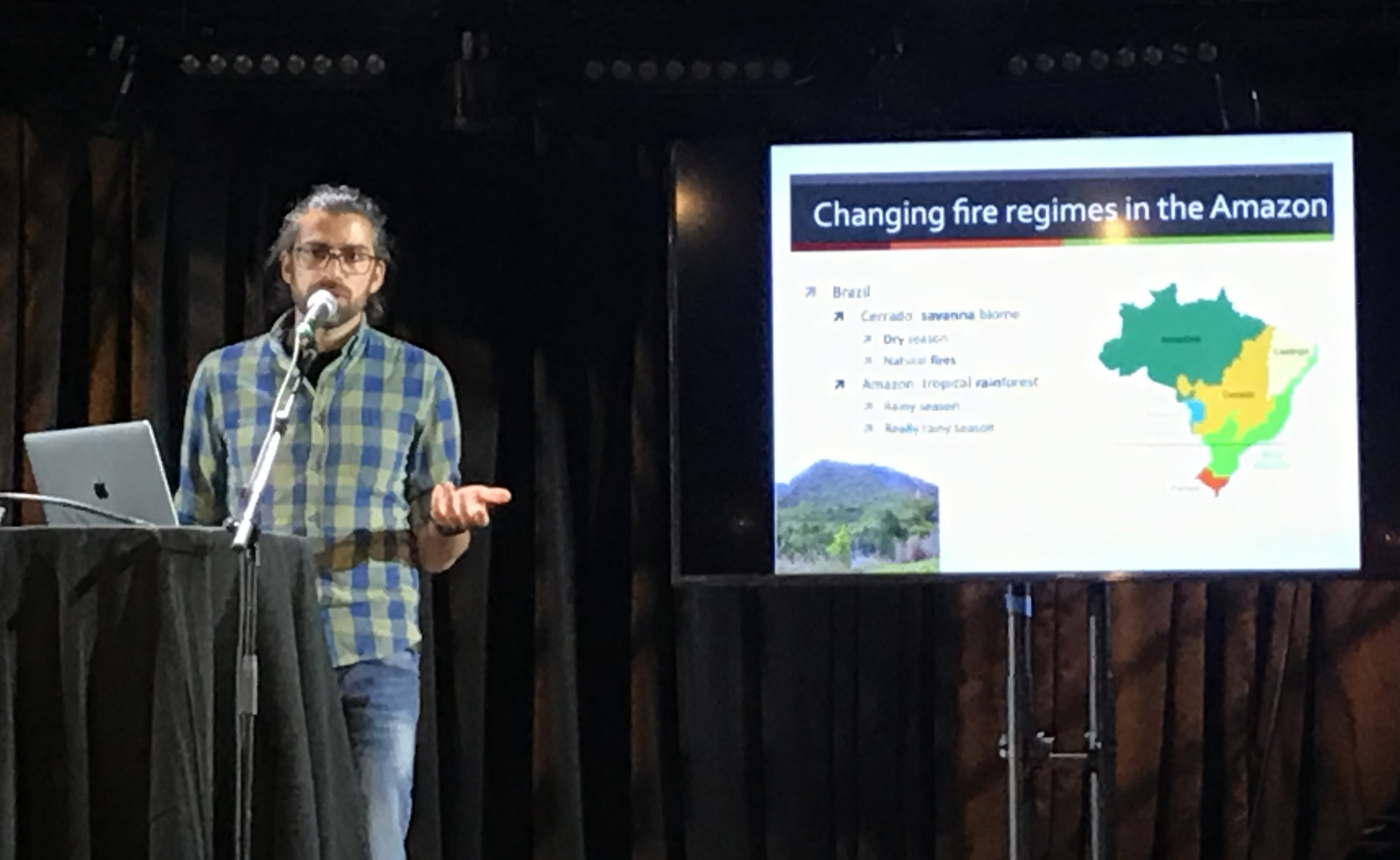 Rafael Andrade speaks about his research at the Science on Tap lecture on Dec. 4, 2019. Credit: Nicolle Schorchit (Click image to download hi-res version)