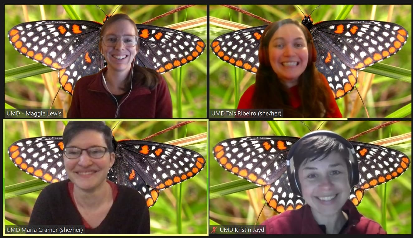 Members of team Checkerspots--Maggie Lewis, Taís Ribeiro, Maria Cramer, and Kristin Jayd--at the Entomology Games at the Entomological Society of America's Eastern Branch meeting. Photo courtesy of the UMD Department of Entomology’s Facebook page.